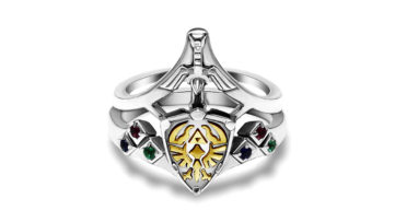 2つ合わせて1つの指輪に、『ゼルダの伝説』ハイリアの盾＆マスターソードデザインのブライダルリング