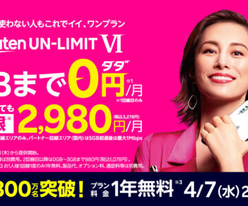 【楽天モバイル】「Rakuten UN-LIMIT プラン料金1年無料キャンペーン」まもなく300万人達成、受付が4月7日で終了へ
