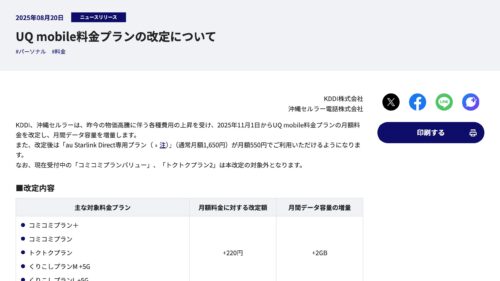 UQモバイル料金値上げについて